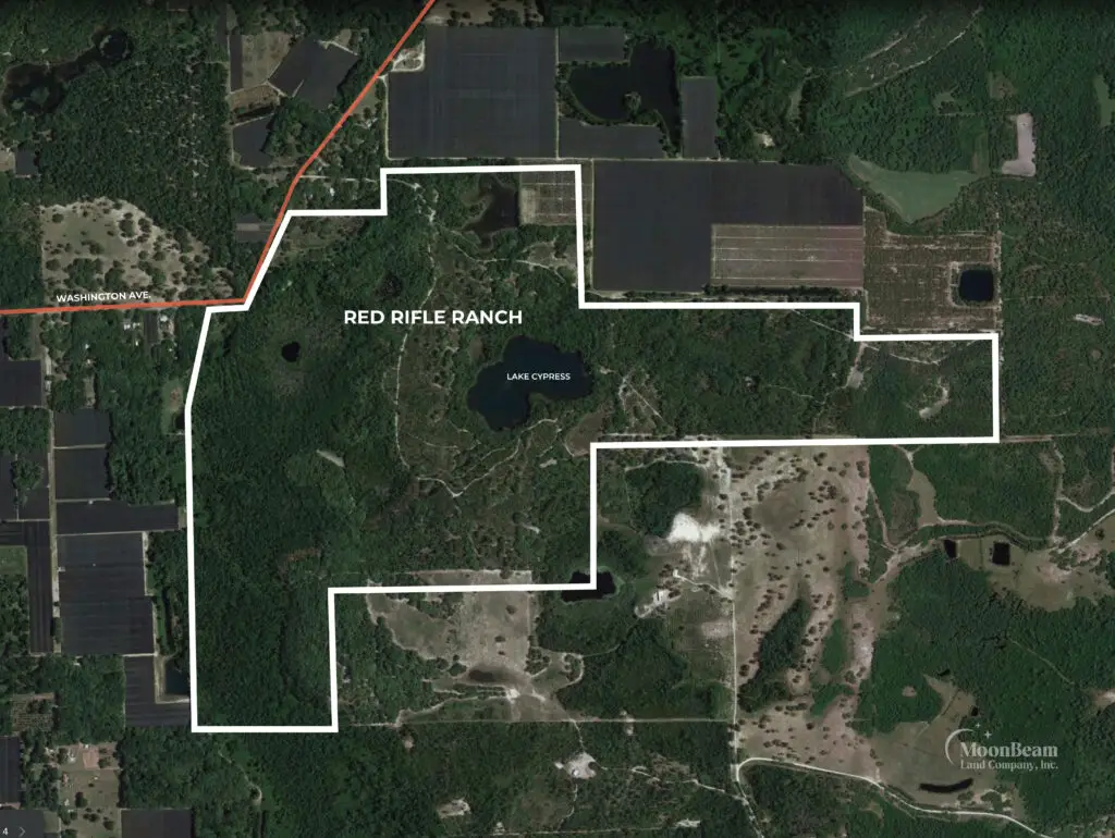 Boundary Map of Red Rifle Ranch at Lake Cypress presented by Moonbeam Land Company