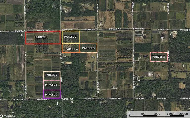 Boundary lines for 8 estate parcels of Florida Land for Sale in Historic Black Hammock